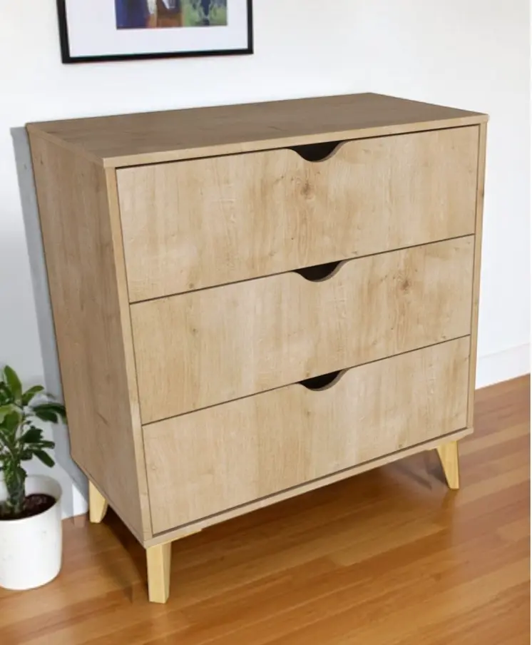 30" Natural Wood Three Drawer Dresser