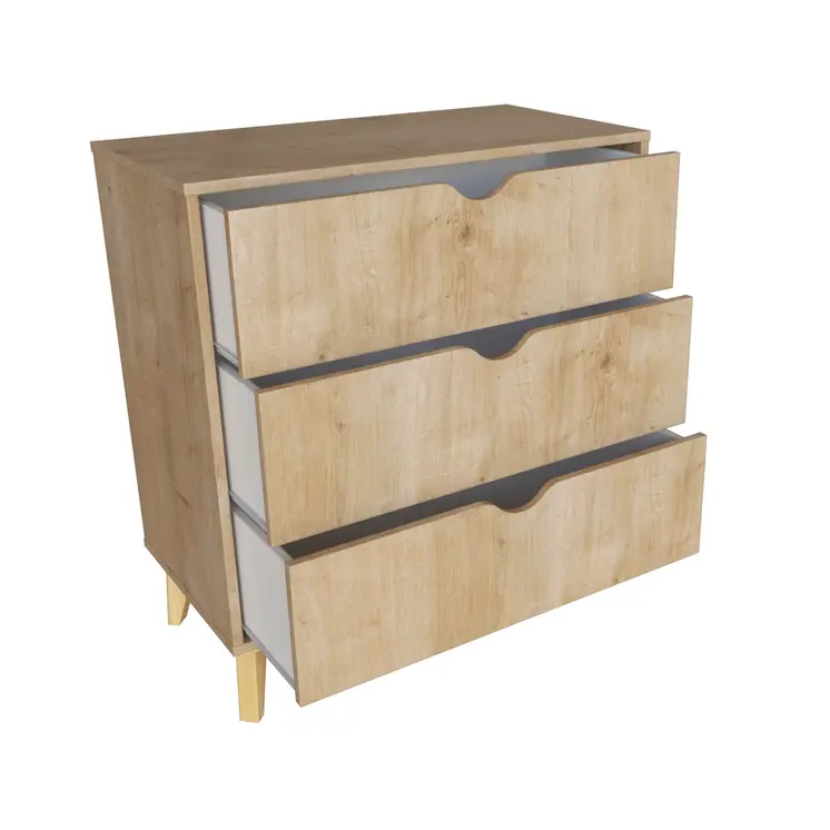 30" Natural Wood Three Drawer Dresser