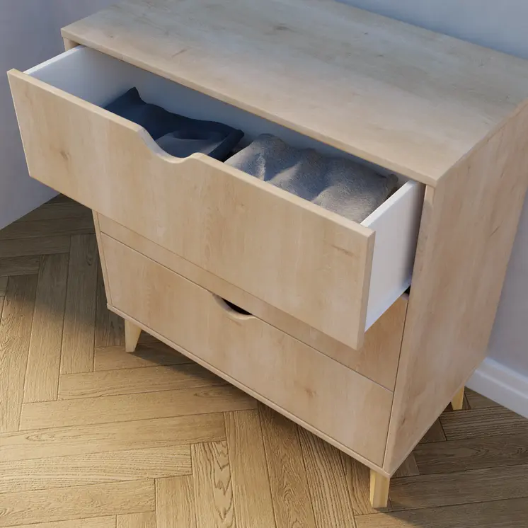 30" Natural Wood Three Drawer Dresser