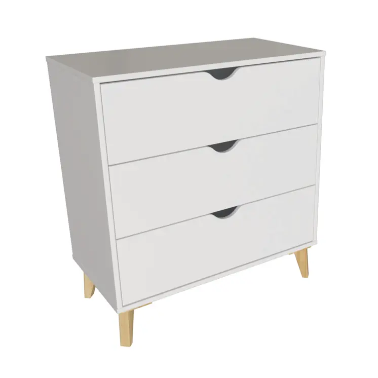 30" White And Natural Wood Three Drawer Dresser