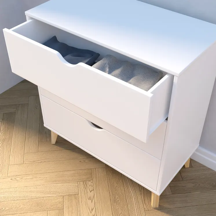 30" White And Natural Wood Three Drawer Dresser