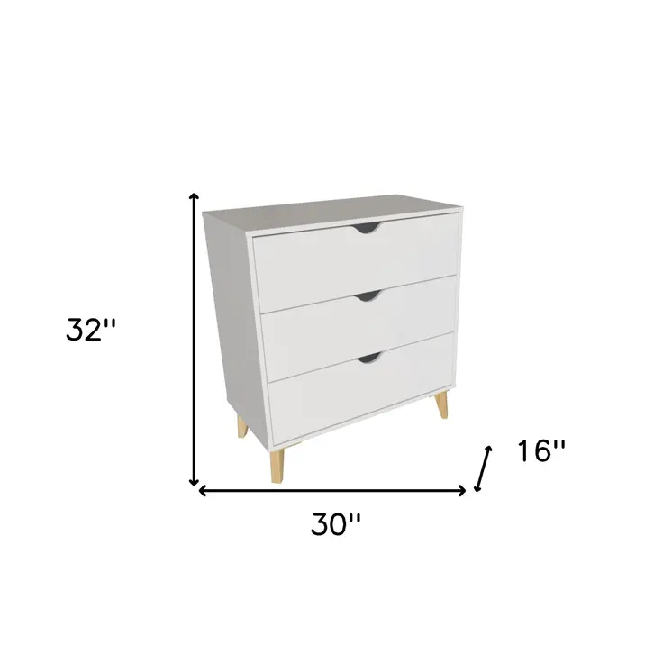 30" White And Natural Wood Three Drawer Dresser