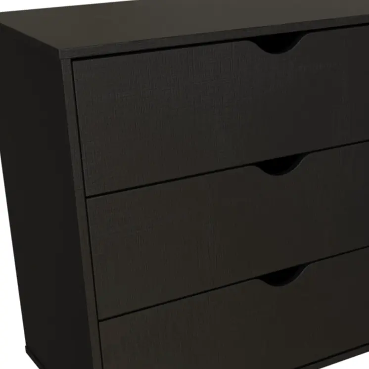 30" Black And Natural Wood Three Drawer Dresser