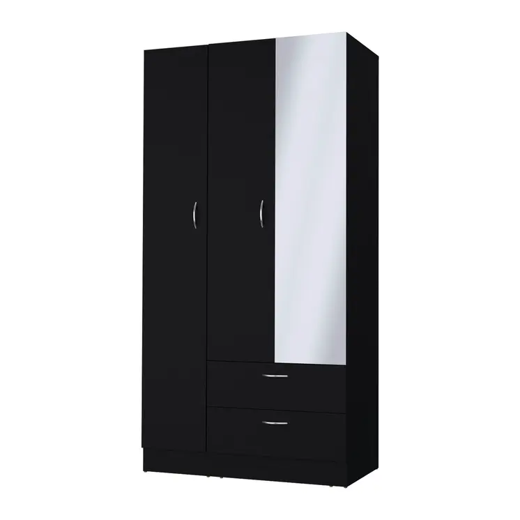 71" Black Mirrored Two Door Two Drawer Combo Dresser
