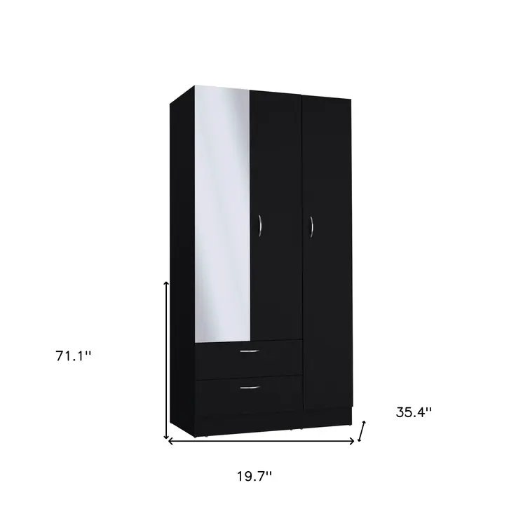71" Black Mirrored Two Door Two Drawer Combo Dresser