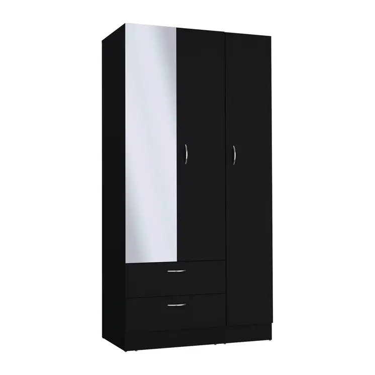 71" Black Mirrored Two Door Two Drawer Combo Dresser