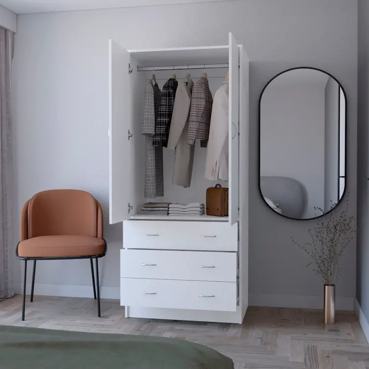 71" White Two Door Three Drawer Combo Dresser