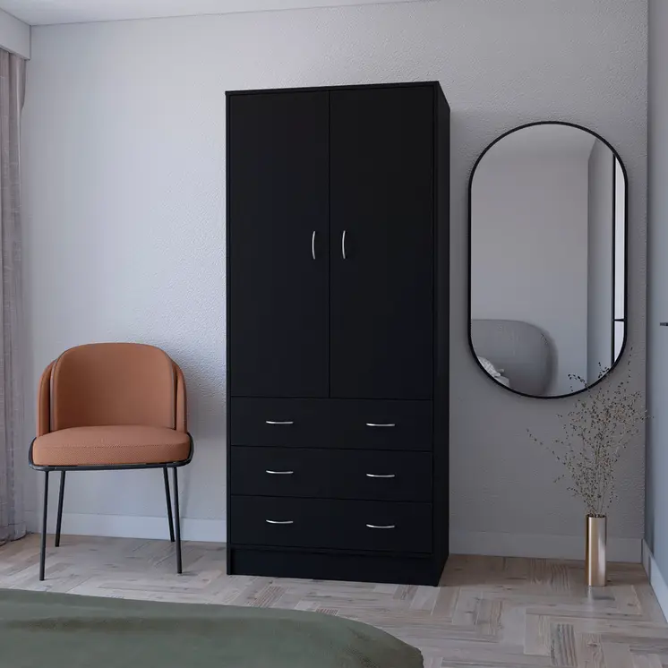 71" Black Two Door Three Drawer Combo Dresser