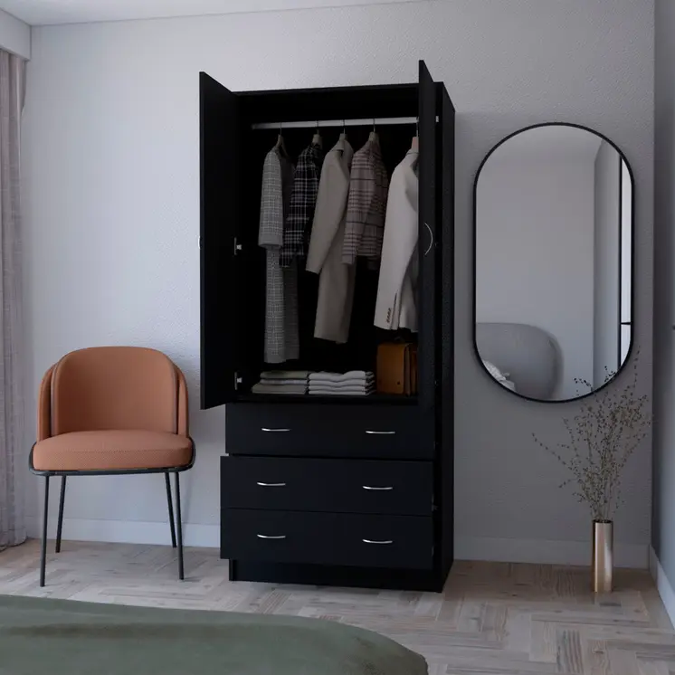 71" Black Two Door Three Drawer Combo Dresser