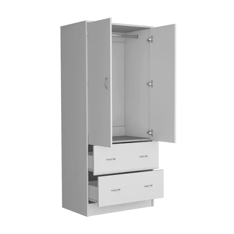71" White Two Door Two Drawer Combo Dresser