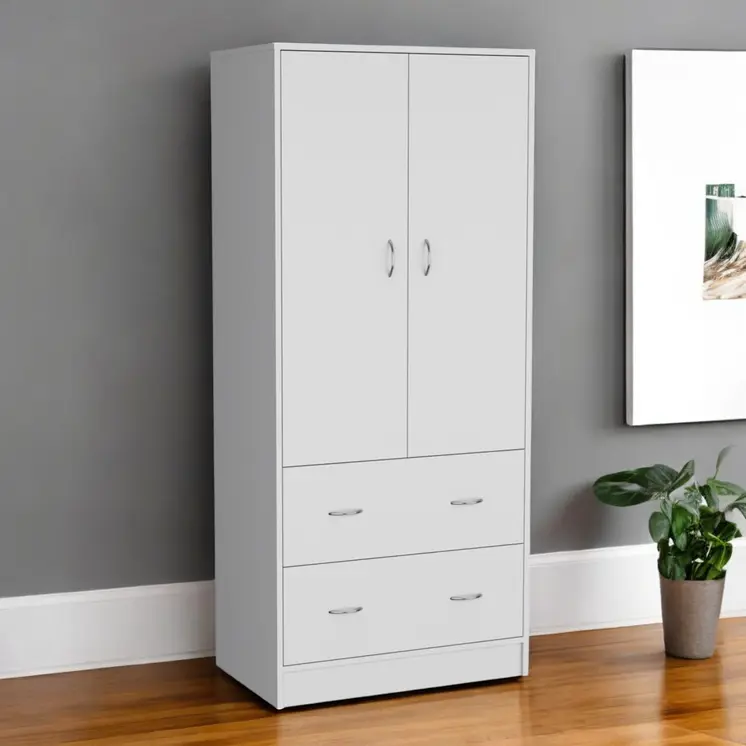 71" White Two Door Two Drawer Combo Dresser