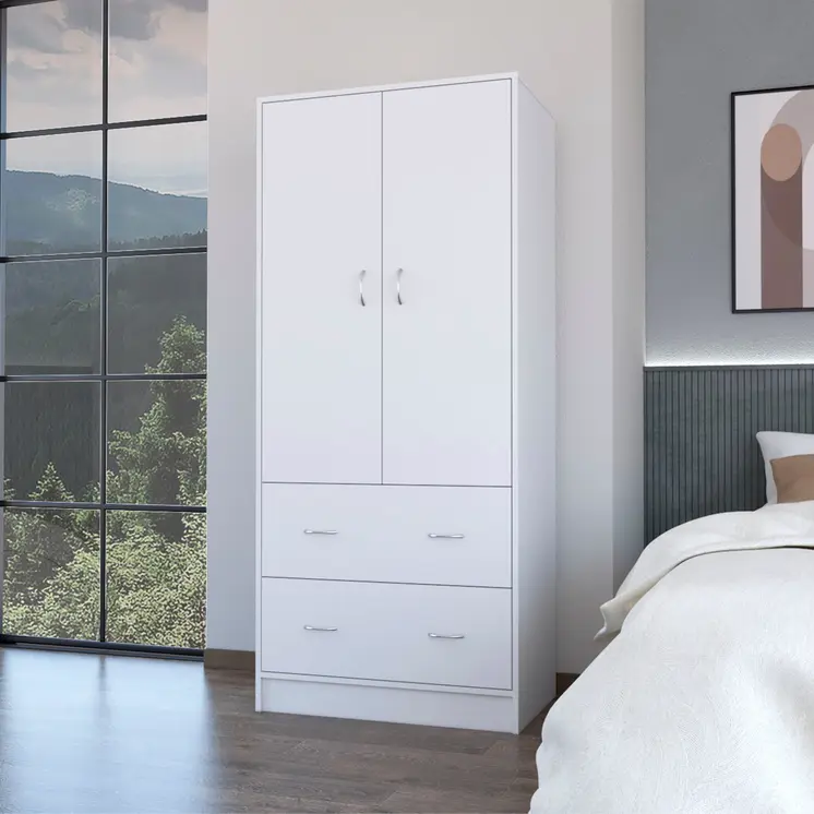 71" White Two Door Two Drawer Combo Dresser