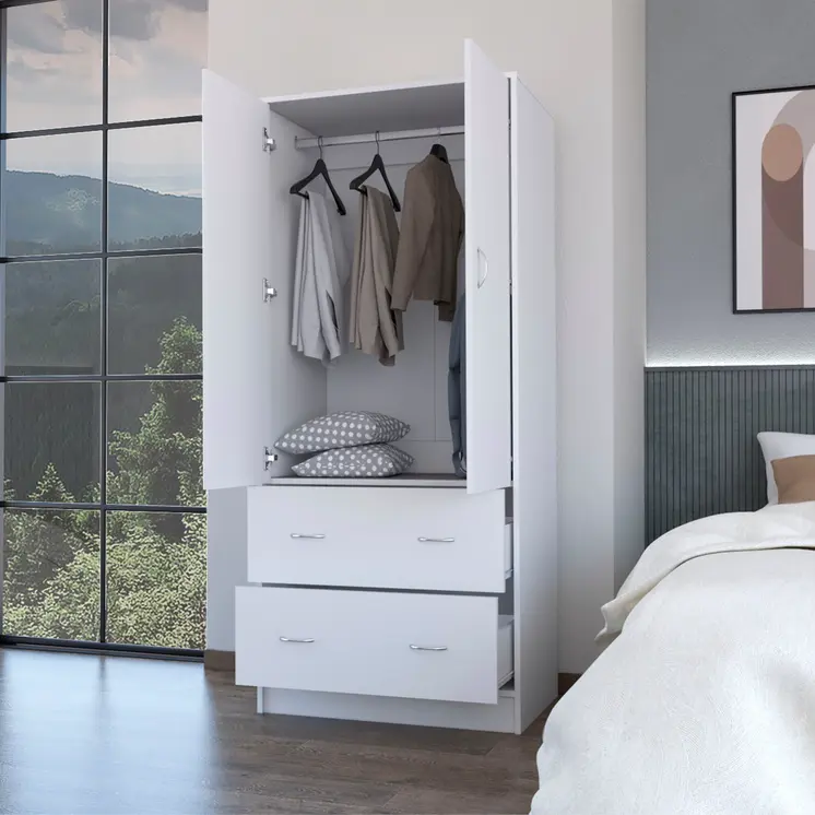 71" White Two Door Two Drawer Combo Dresser