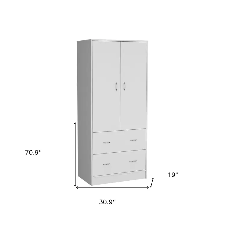 71" White Two Door Two Drawer Combo Dresser