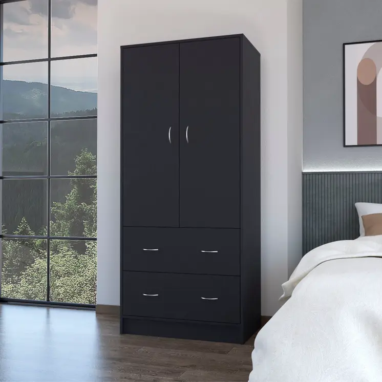 71" Black Two Door Two Drawer Combo Dresser