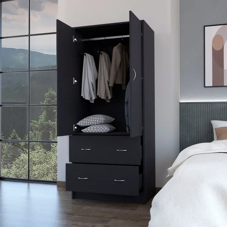 71" Black Two Door Two Drawer Combo Dresser