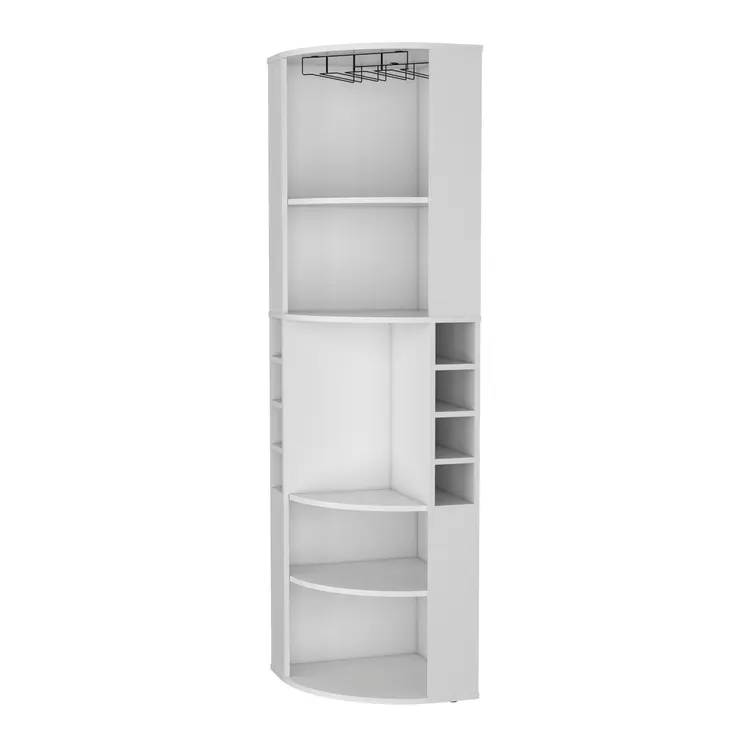 71" White Wood Corner Bar Cabinet