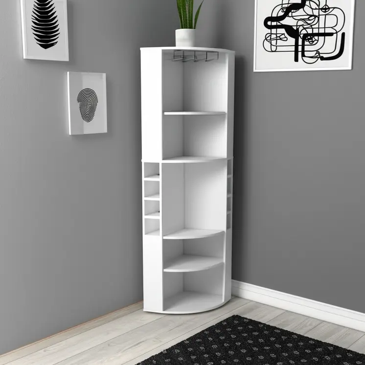 71" White Wood Corner Bar Cabinet