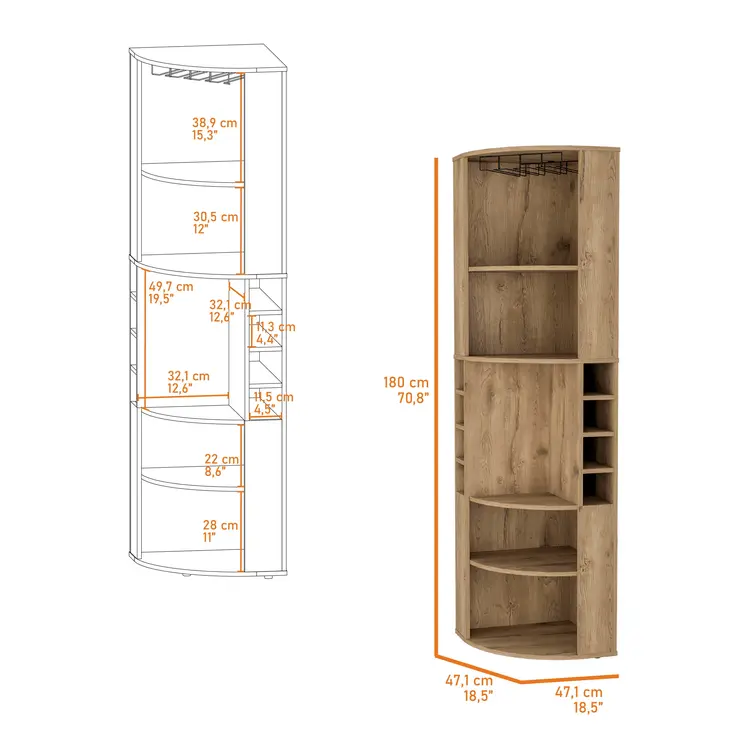 71" Natural Wood Corner Bar Cabinet