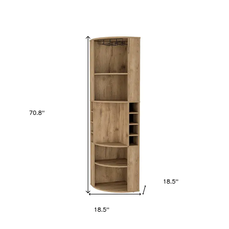 71" Natural Wood Corner Bar Cabinet