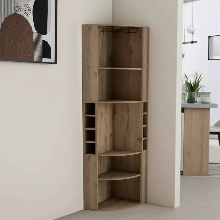 71" Natural Wood Corner Bar Cabinet