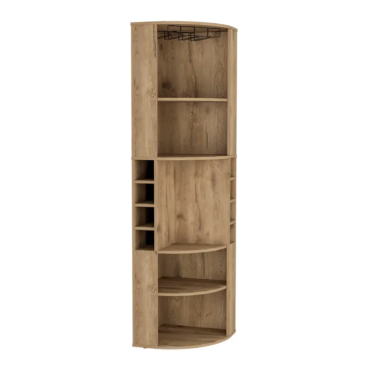 71" Natural Wood Corner Bar Cabinet
