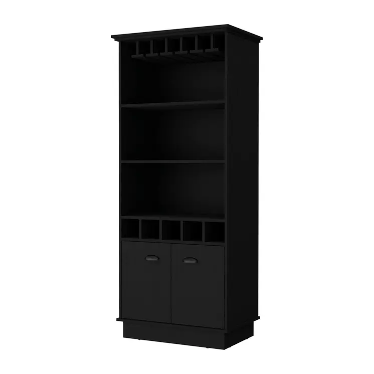 70" Black Wood Bar Cabinet With Two Doors