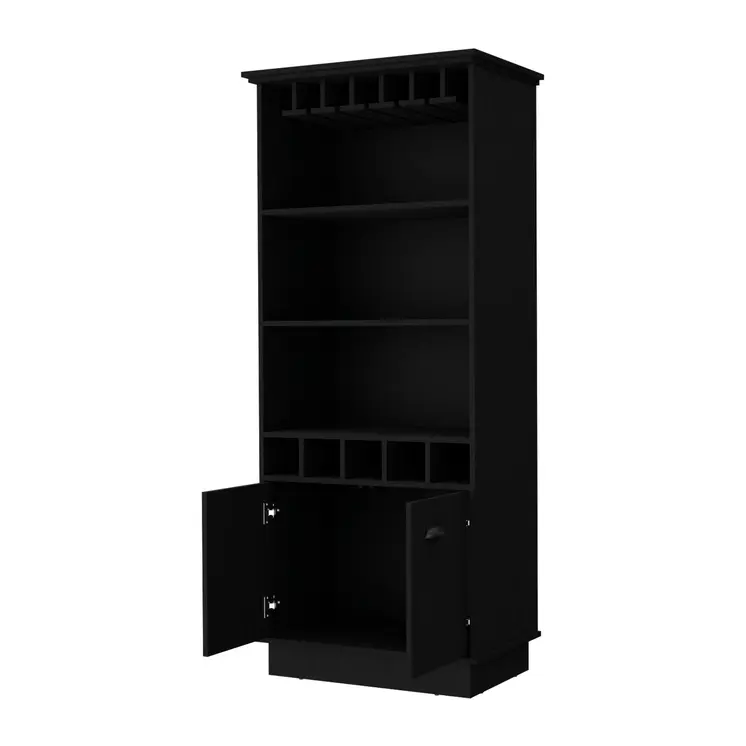 70" Black Wood Bar Cabinet With Two Doors