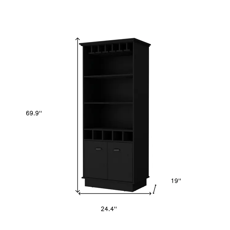 70" Black Wood Bar Cabinet With Two Doors