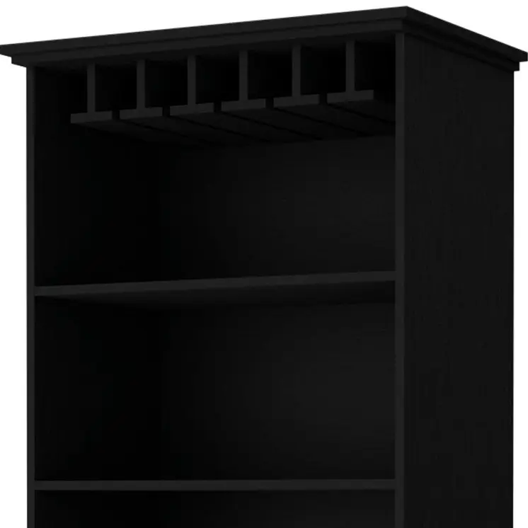 70" Black Wood Bar Cabinet With Two Doors