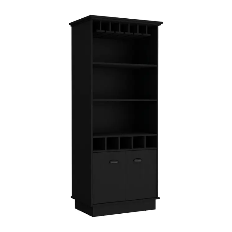 70" Black Wood Bar Cabinet With Two Doors