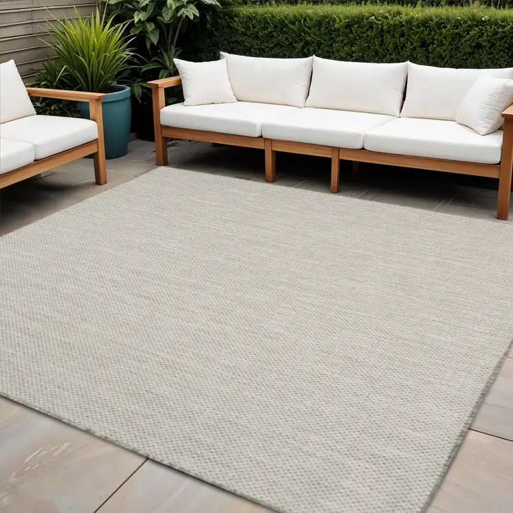 10' Ivory And Silver Square Geometric Indoor Outdoor Area Rug
