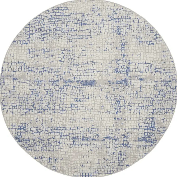 8' Ivory Blue and Gray Abstract Round Rug
