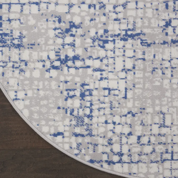 8' Ivory Blue and Gray Abstract Round Rug