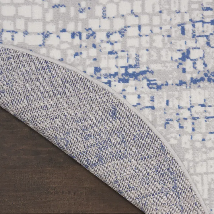 8' Ivory Blue and Gray Abstract Round Rug