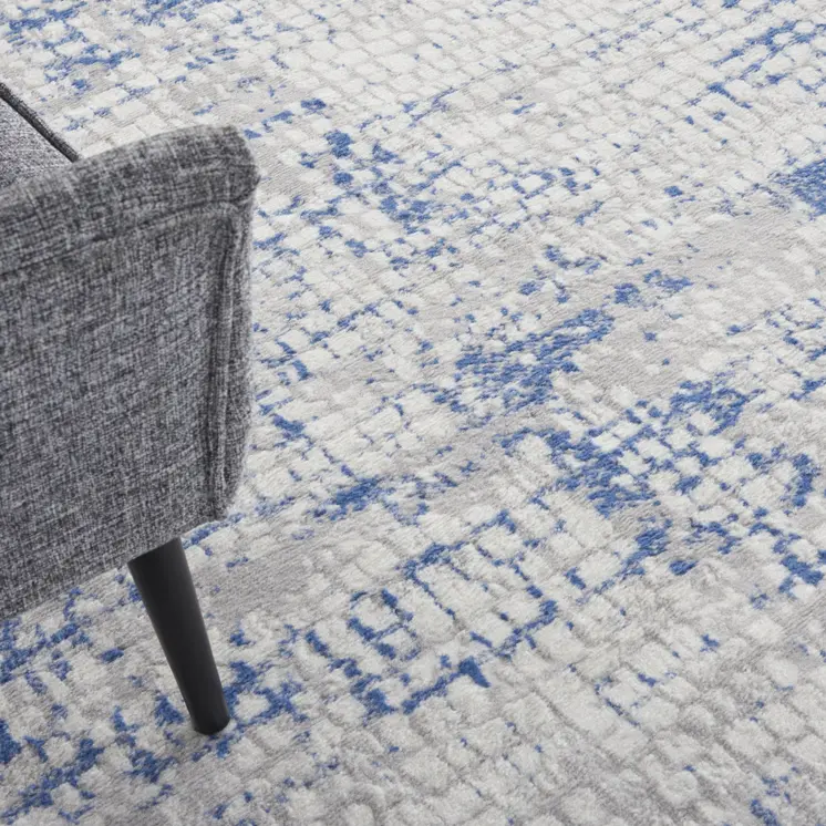 8' Ivory Blue and Gray Abstract Round Rug