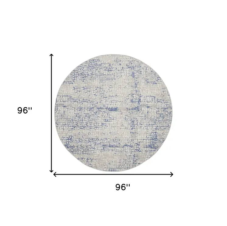 8' Ivory Blue and Gray Abstract Round Rug