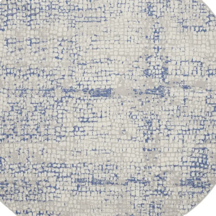 8' Ivory Blue and Gray Abstract Round Rug