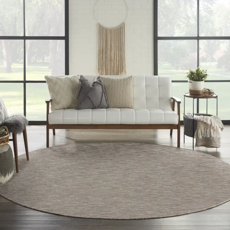 8' Gray And Light Gray Round Geometric Indoor Outdoor Area Rug