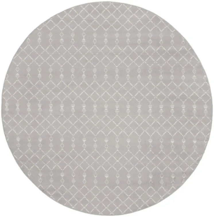 8' Gray and Ivory Geometric Round Rug
