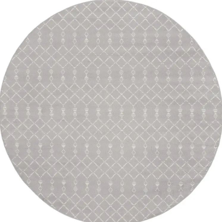 8' Gray and Ivory Geometric Round Rug