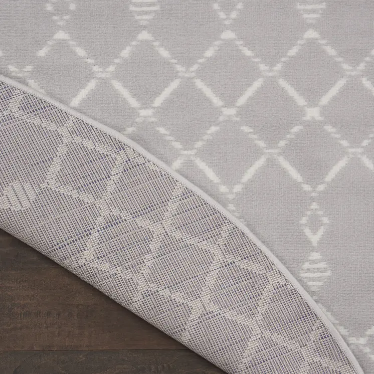 8' Gray and Ivory Geometric Round Rug