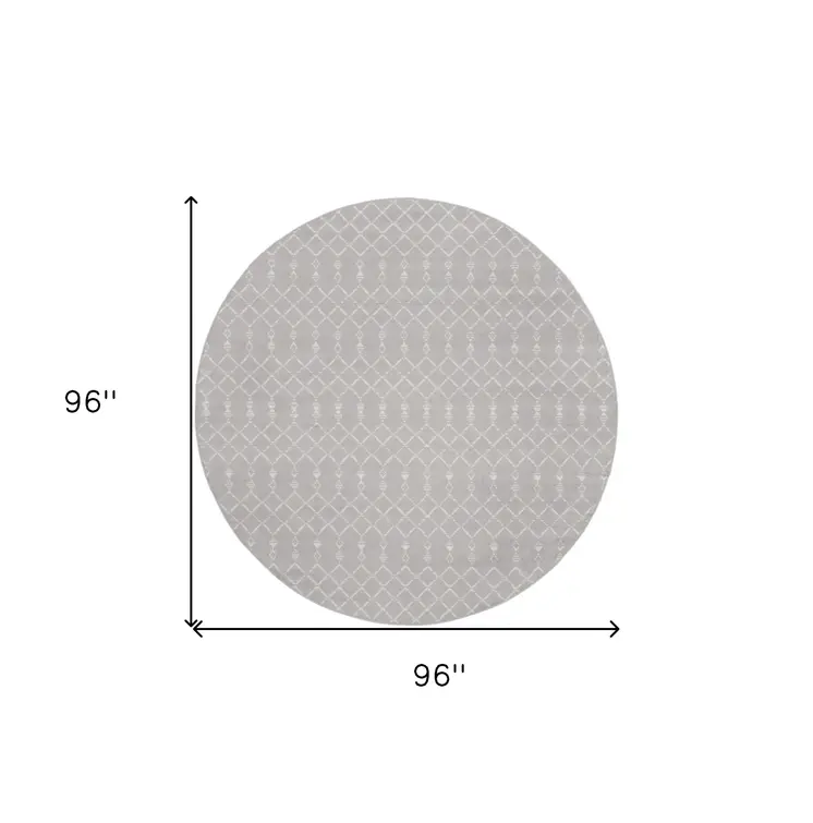 8' Gray and Ivory Geometric Round Rug