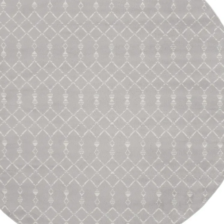 8' Gray and Ivory Geometric Round Rug