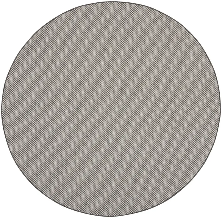 8' Ivory And Charcoal Round Geometric Indoor Outdoor Area Rug