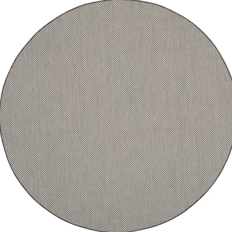 8' Ivory And Charcoal Round Geometric Indoor Outdoor Area Rug