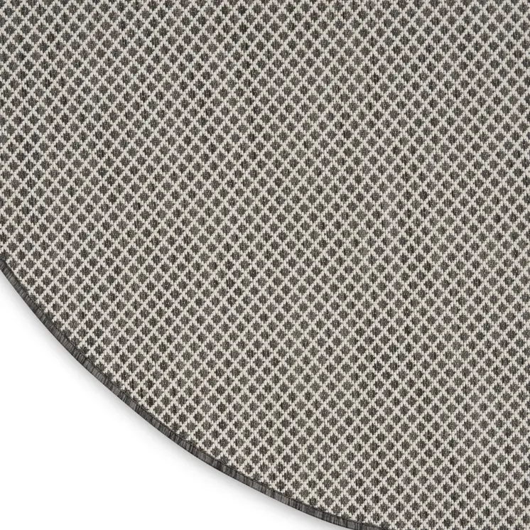 8' Ivory And Charcoal Round Geometric Indoor Outdoor Area Rug