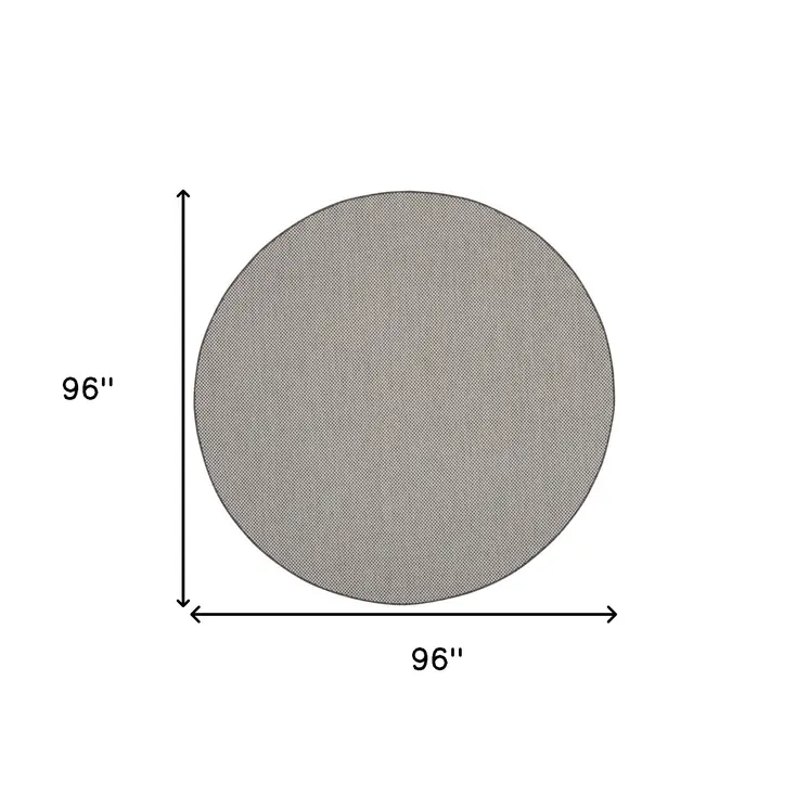 8' Ivory And Charcoal Round Geometric Indoor Outdoor Area Rug