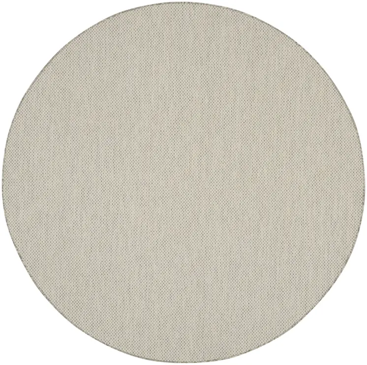 8' Ivory And Silver Round Geometric Indoor Outdoor Area Rug
