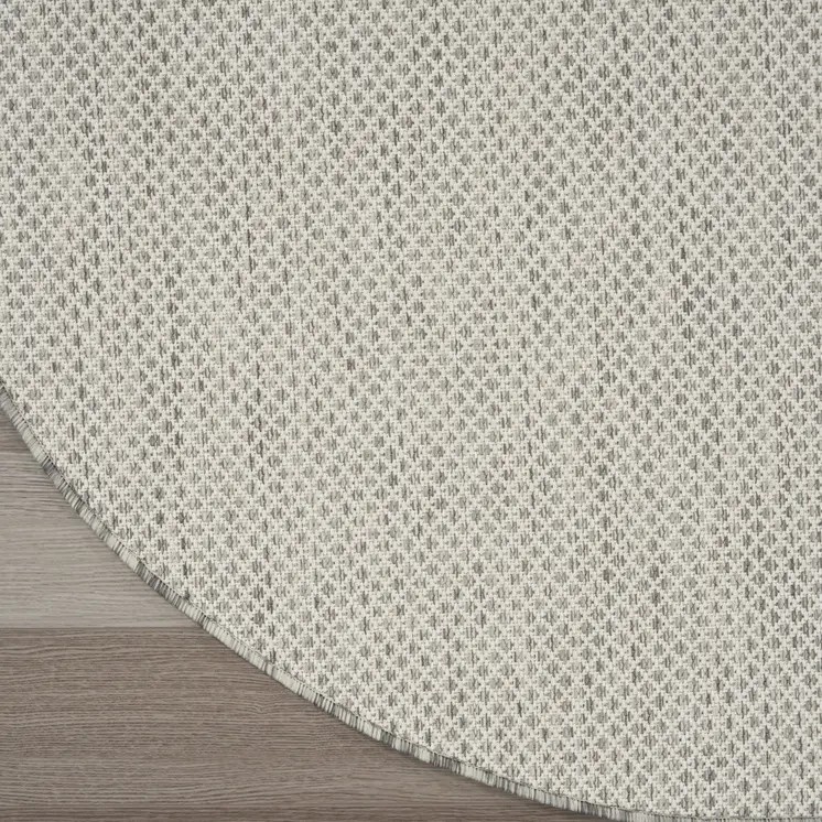 8' Ivory And Silver Round Geometric Indoor Outdoor Area Rug